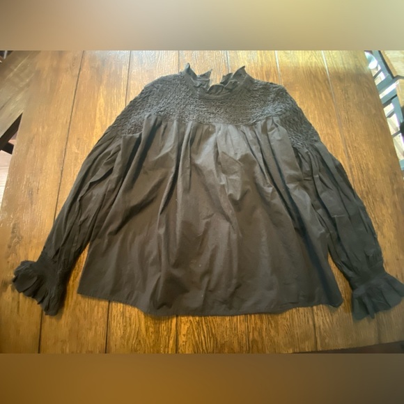 Maeve Black Smocked Classy Long Sleeve Blouse Size 4 B19 - Picture 1 of 4